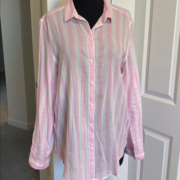 Tops - Divided by H&M Pink and White Striped Button-Up Shirt